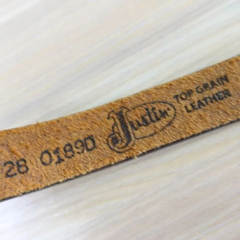 Western Top Grain Leather Belt‎ XS 28 JUSTIN Brown Tooled Rodeo Cowboy Buckle